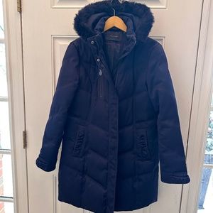 Tahari fur trimmed hooded puffer